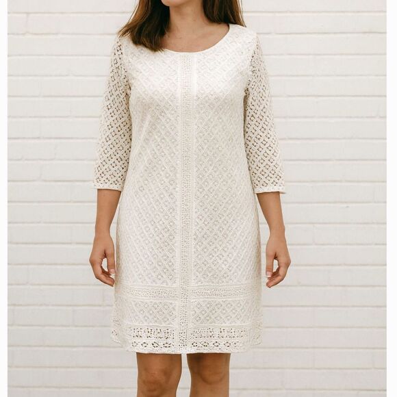 Skies Are Blue Ivory Laced Dress M Embroidered Sheer Sleeves Womens - Picture 1 of 13